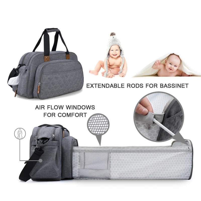 Foldable crib with diaper bag